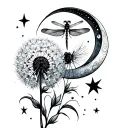 Tattoo. Dragonfly. Dandelion. Stars. Moon. Joe. Wil. Infinity.  tattoo design idea