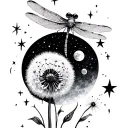 Tattoo. Dragonfly. Dandelion. Stars. Moon. Joe. Wil. Infinity.  tattoo design idea