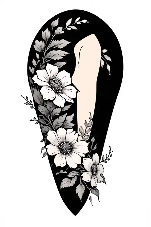 A set of floral tattoo sketches designed to wrap around the lower leg, starting from the toes and going upward in a circ tattoo design idea
