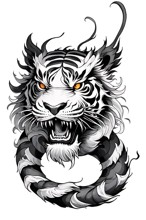 Chinese dragon wrapped around tiger face tattoo design idea
