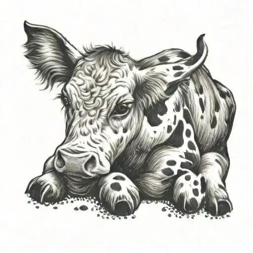 cute little cow, sitting on bum, small and dainty tattoo design idea