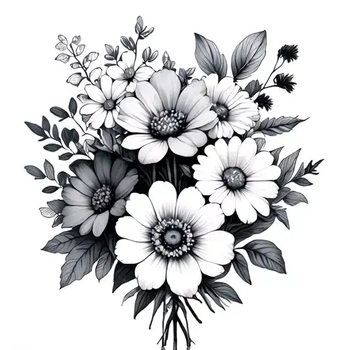 flower bouquet of april, may, august, october, and december birth flowers  tattoo design idea