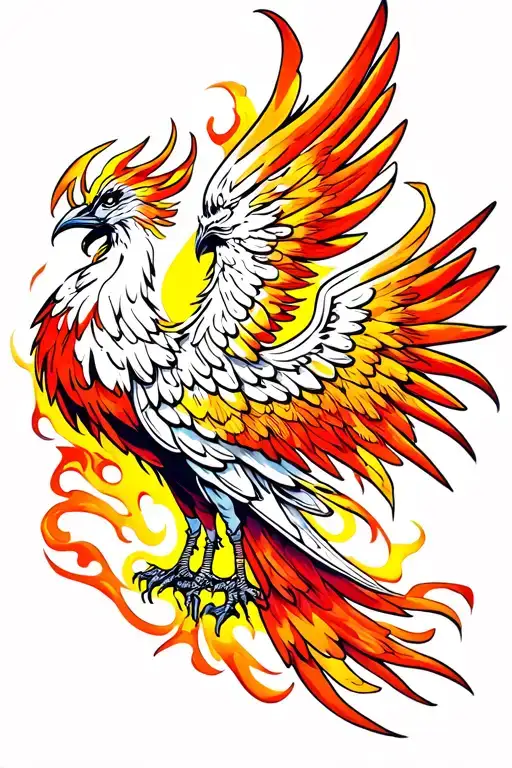 fiery phoenix with outstretched wings tattoo design idea
