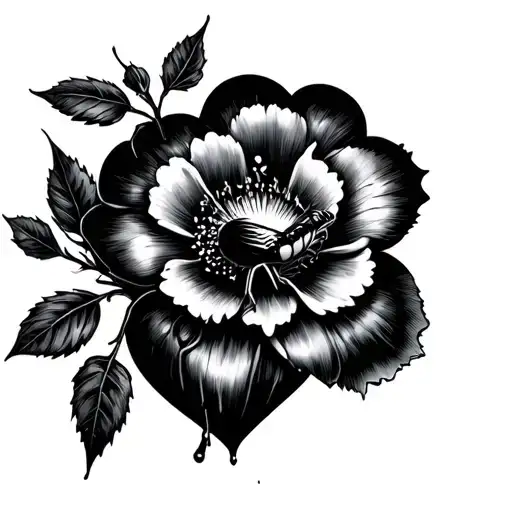 a black widow climbing out of a bleeding heart flower tattoo design idea