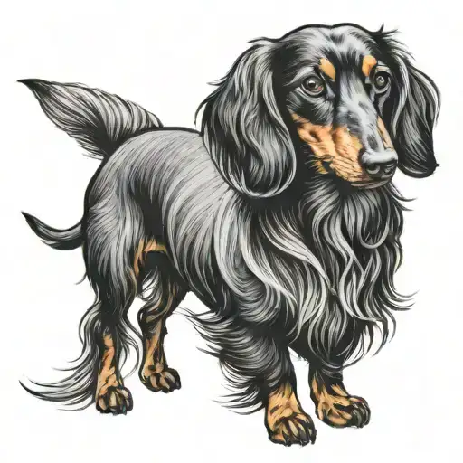 miniature long hair dachshund tattoo design idea