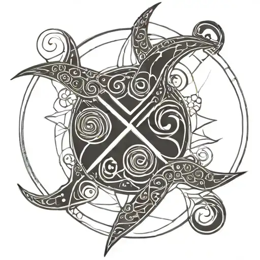 waves bear Chi Rho symbol combined tattoo design idea