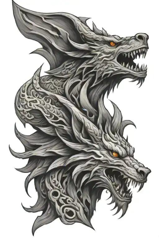 Dragon head and Wolf head tattoo design idea
