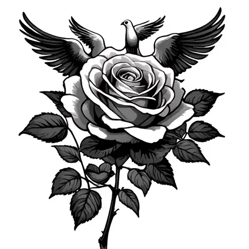 a rose growing from hell to get to heaven, doves at the top and the leaves at the bottom are dead but they slowly come  tattoo design idea