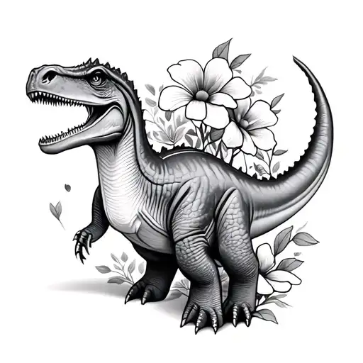 small tattoo dinosaur flowers cute tattoo design idea