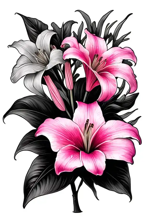 pink tiger Lily flower with peace lili flowers surrounded tattoo design idea
