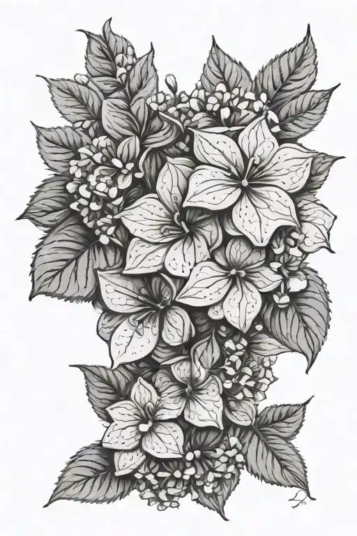 hydrangea and xoxo tattoo design idea