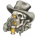 skull in a cowboy hat with a beer in his hand tattoo design idea