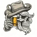 skull in a cowboy hat with a beer in his hand tattoo design idea