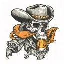 skull in a cowboy hat with a beer in his hand tattoo design idea