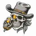 skull in a cowboy hat with a beer in his hand tattoo design idea