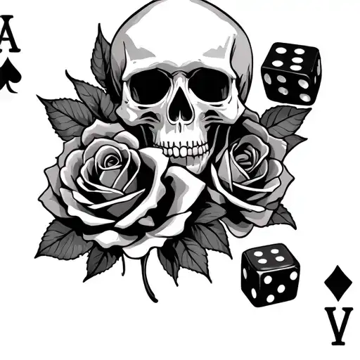 ace skulls roses and dice  tattoo design idea