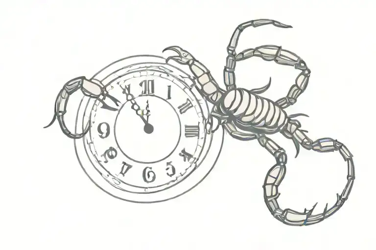 scorpion in a clock that says 9:11 tattoo design idea