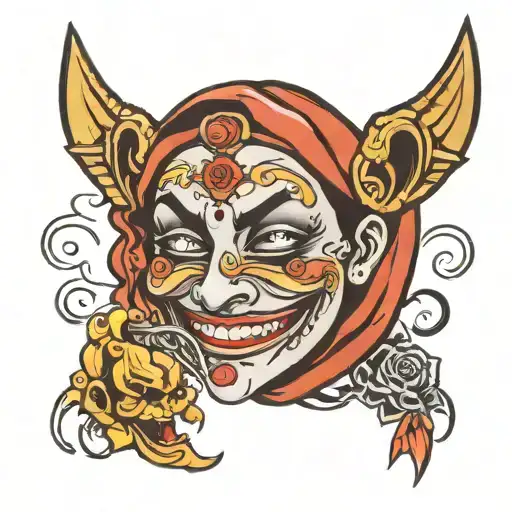 crying face holding mask smiling tattoo design idea