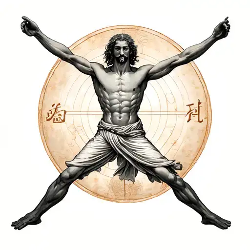 vitruvian man with tai chi symbol tattoo design idea