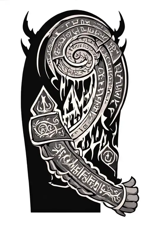 futhark ruin arm sleeve tattoo design idea