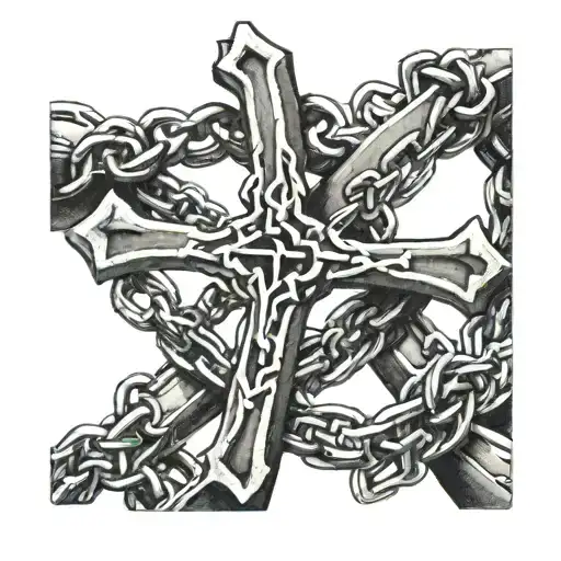 cross and chain links tattoo design idea