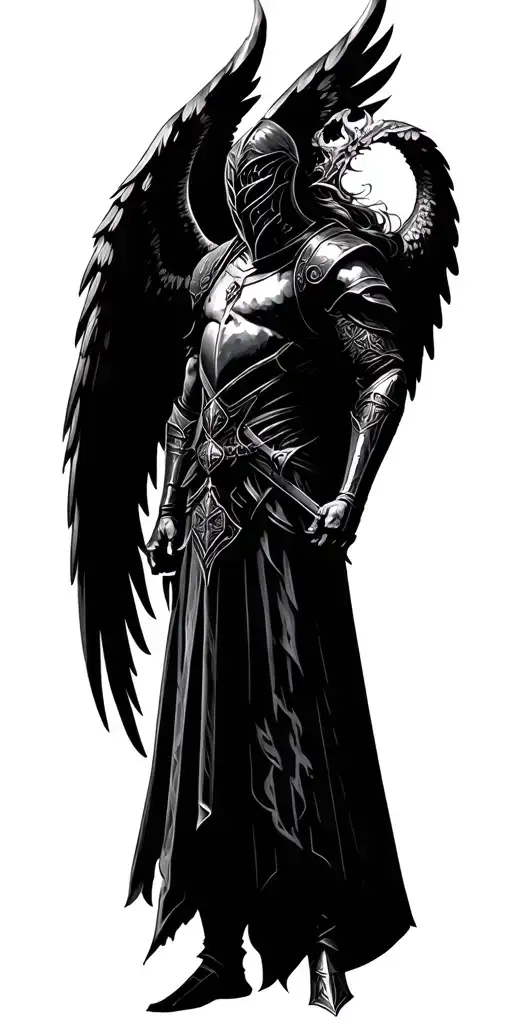 Knight with angelwings, dark fantasy themed tattoo tattoo design idea