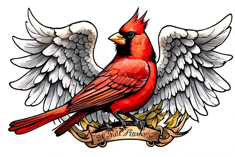 Cardinal With Angel Wings tattoo design idea