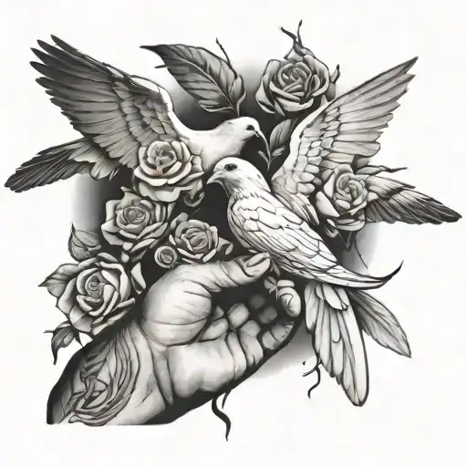 creation of adam hands rose dove tattoo design idea