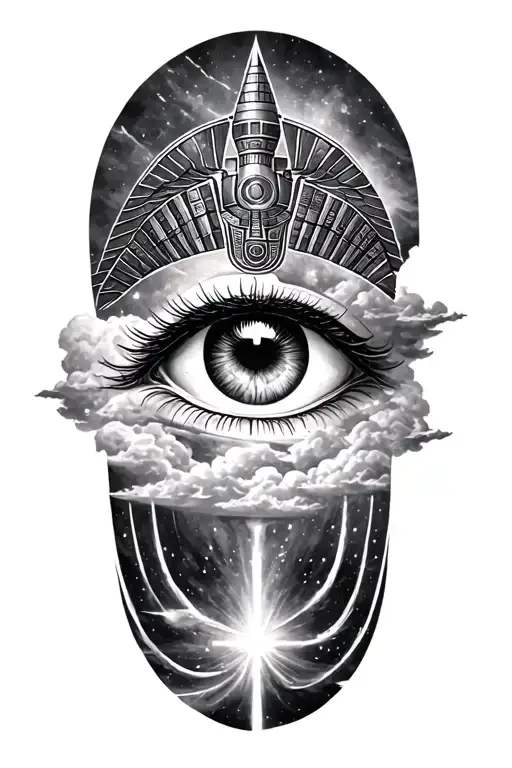 Space Theme With Cosmic Dust Clouds  Technology with Egyptian And Inka Symbolism And all seing eye Tattoo tattoo design idea