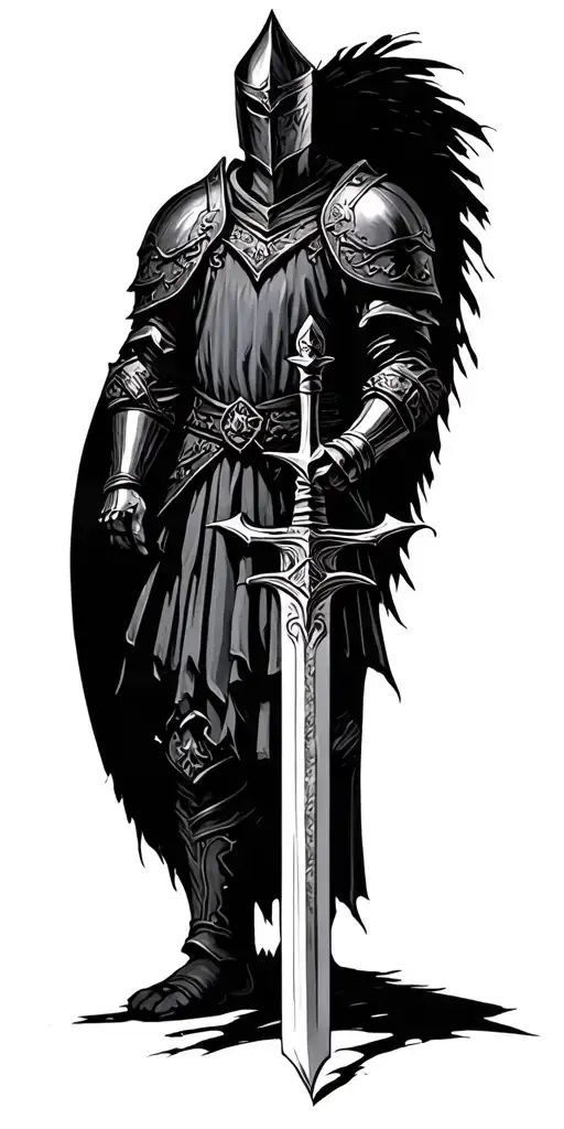 medieval dark fantasy sword knight tattoo design idea