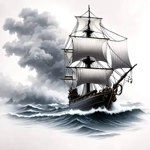 black pearl ship sailing through stormy tattoo design idea