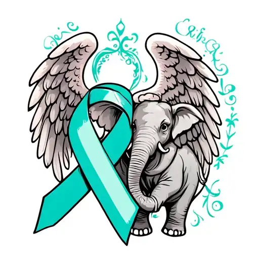 ovarian cancer ribbon with angel wings and baby elephant tattoo design idea
