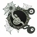 feminine snake and spider with web tattoo design idea