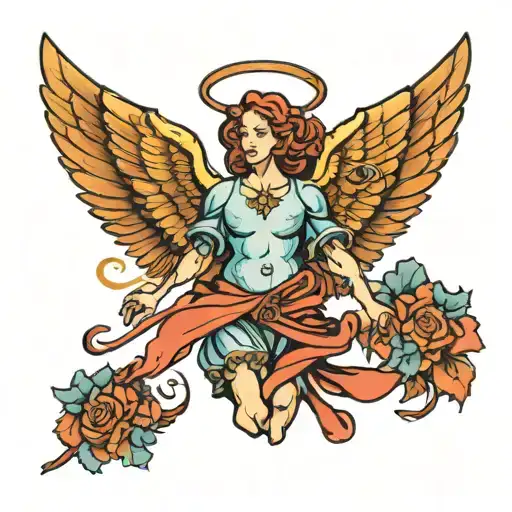 Animated angel carrying a munfo tattoo design idea