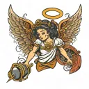Animated angel carrying a munfo tattoo design idea