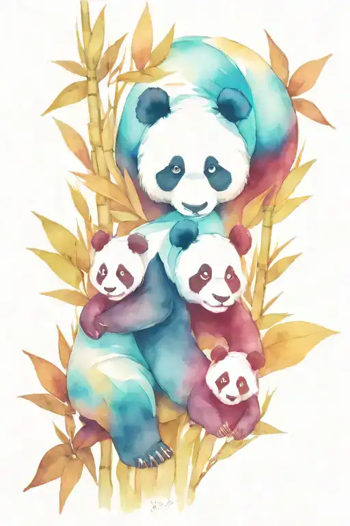 panda with two cubs in bamboo tattoo design idea