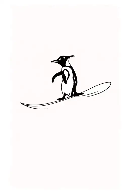 penguin surfing wave tattoo design idea