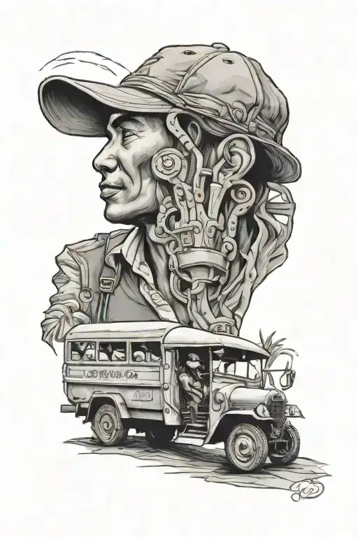 farmer and jeepney driver tattoo design idea