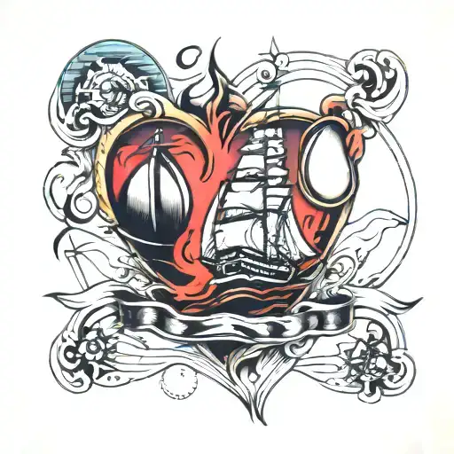 boat sailing in heart rate lines tattoo design idea