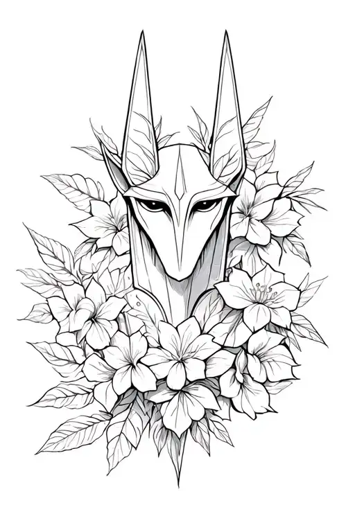Anubis with Libra, leaf flowers tattoo design idea