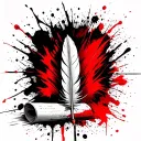 feather quill pen writing on a white scroll document paper manuscript with no color to the paper tattoo design idea