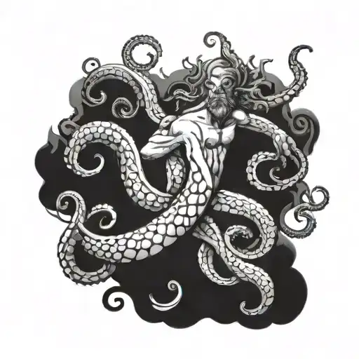 Poseidon and octopus tattoo design idea