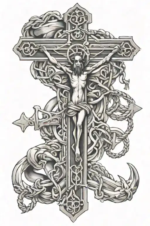 3 crucifix  cross and anchor below tattoo design idea