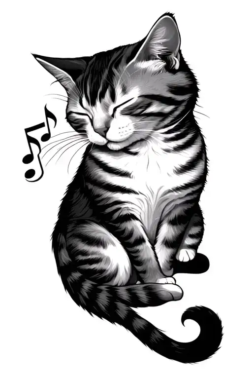 sleeping cat g music note inner peace  tattoo design idea