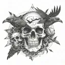 skull surrounded by crows tattoo design idea