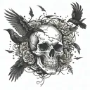 skull surrounded by crows tattoo design idea