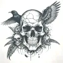skull surrounded by crows tattoo design idea