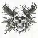 skull surrounded by crows tattoo design idea