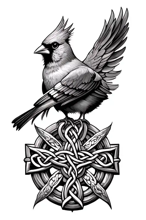 Cardinal on celtic cross tattoo design idea