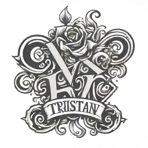 Triistan in grafitti font with feminine image symbolizing new beginnings and love tattoo design idea